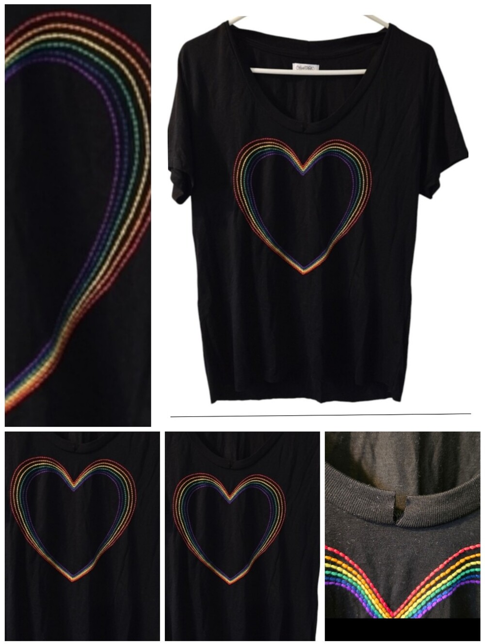 Lauren Moshi Elara Embroidered Rainbow Heart tee